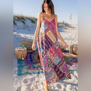 NATURAL LIFE Gracie Slip Maxi Dress - Boho Blooms Patchwork-M-NWT